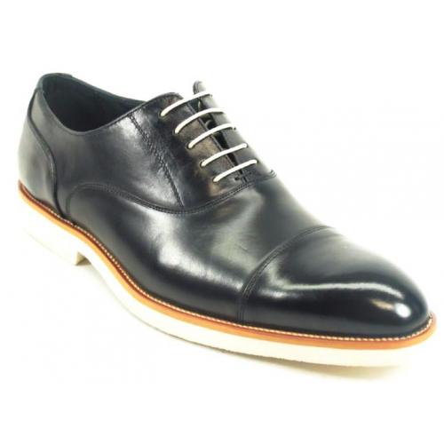 Carrucci Black Genuine Leather Oxford Shoes With White Sole KS511-11.