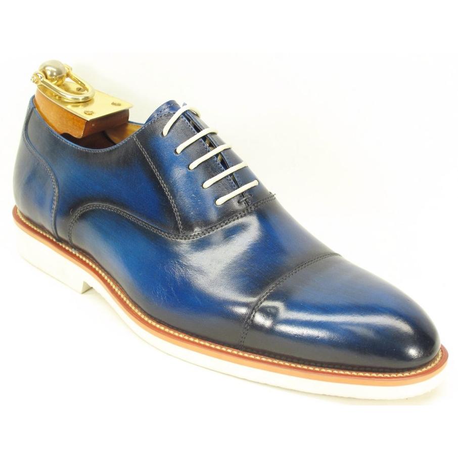 Carrucci Cobalt Blue Genuine Leather Oxford Shoes With White Sole KS511 ...