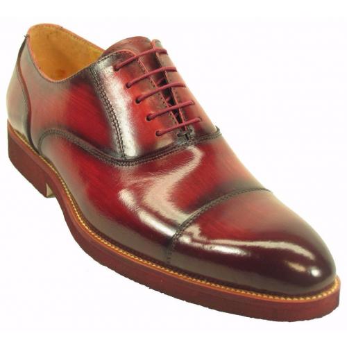 Carrucci Burgundy Genuine Leather Oxford Shoes With Matching Sole KS511-11M.