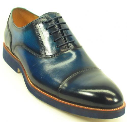 Carrucci Navy Genuine Leather Oxford Shoes With Matching Sole KS511-11M.