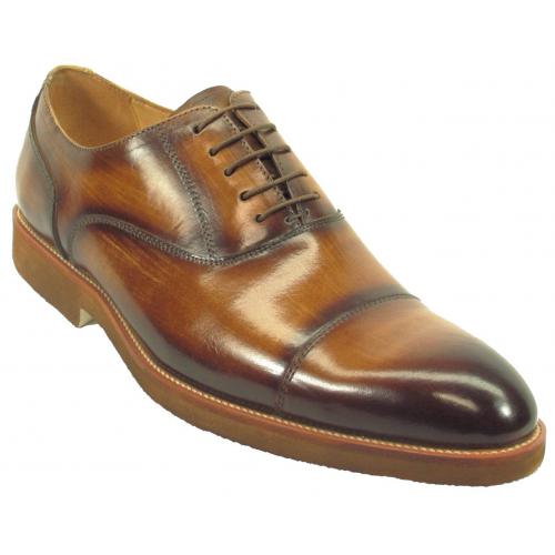 Carrucci Cognac Genuine Leather Oxford Shoes With Matching Sole KS511-11M.