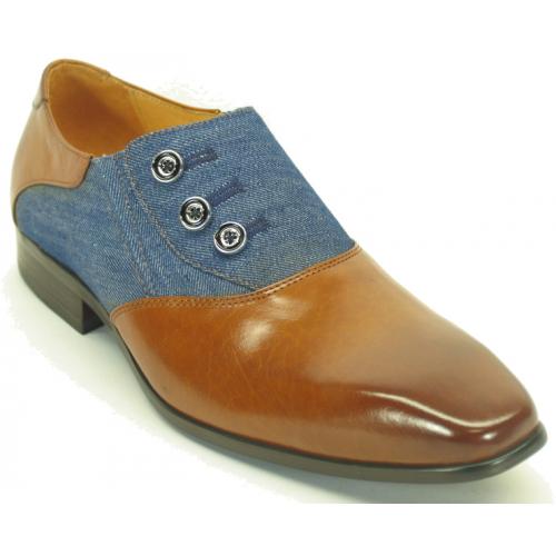 Carrucci Blue / Whiskey Genuine Fabric / Leather Loafer Shoes KS524-12.