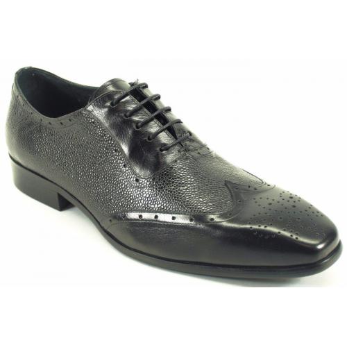 Carrucci Black Genuine Caviar Leather Oxford Shoes KS524-14.