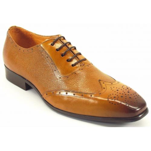 Carrucci Cognac Genuine Caviar Leather Oxford Shoes KS524-14.