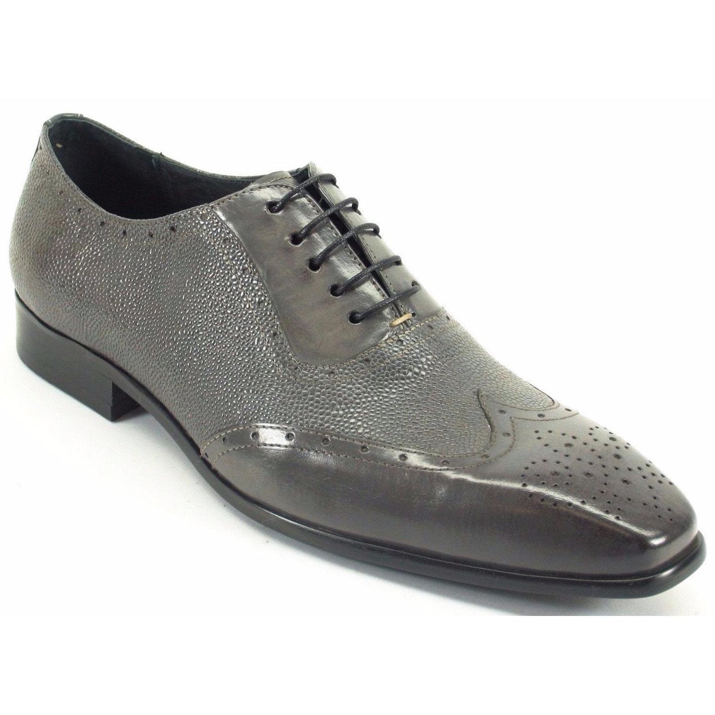 Carrucci Grey Caviar Leather Oxford Shoes 