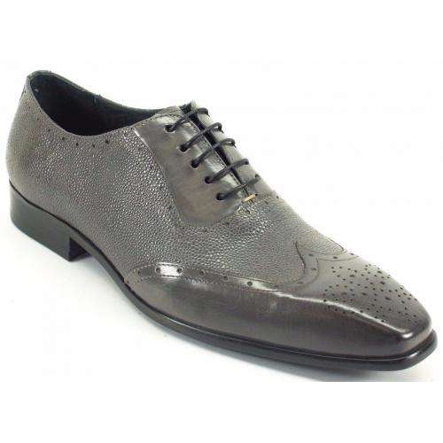 Carrucci Grey Genuine Caviar Leather Oxford Shoes KS524-14.