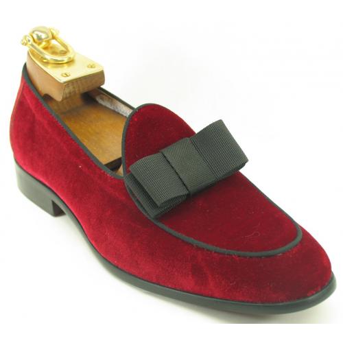 Carrucci Red Genuine Velvet Loafer With Bow Tie KS525-102V.