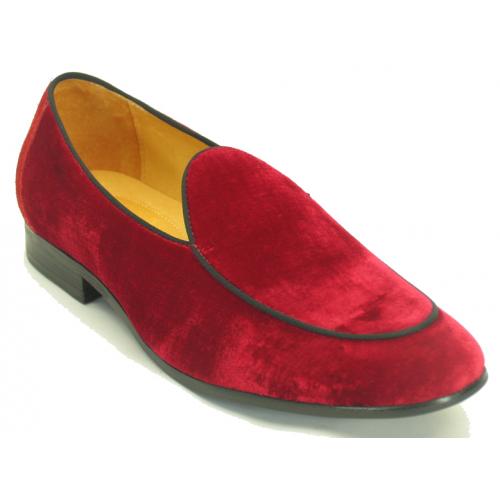 Carrucci Red Genuine Velvet Loafer Shoe KS525-103V.