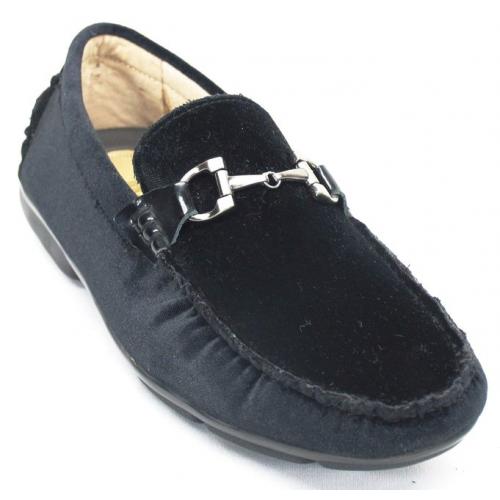 Carrucci Black Genuine Velvet Loafer Shoe With Horsebit KS625-101V.
