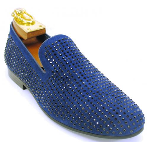Carrucci Navy Genuine Suede With Studs Loafer Shoe KS805-05SG.