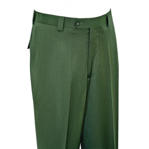 Luciano Carreli Olive Green Super 150's Wool Flat Front Wide Leg Slacks 2608-023