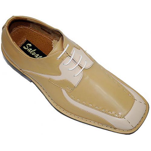 Salvatori Taupe/Tan With White Stitching Leather Shoes #174956