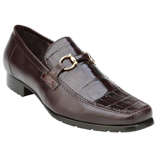 Belvedere "Plato" Chocolate Genuine Alligator / Italian Calf Loafer Shoes With Horsebit 1022.