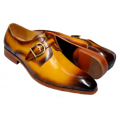Carrucci Cognac Burnished Calfskin Leather Monk Strap Shoes KS478-35