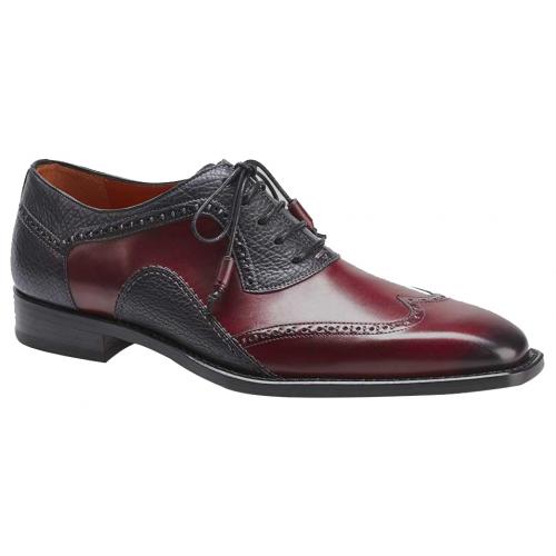 Mezlan "Conil" 8065 Burgundy / Black Hand-Burnished Genuine Calfskin Oxford Shoes.