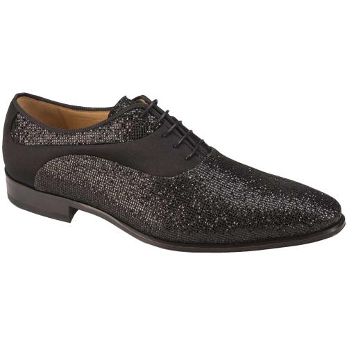 Mezlan "Honore" 8153 Black Genuine Unique Glimmer Leather And Silk Oxford Shoes.