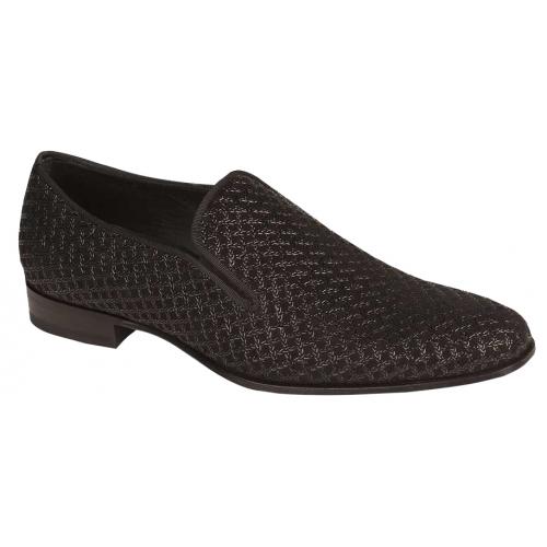 Mezlan "Boheme II" 6204-1 Black Genuine Decorative Embossed Patterned Suede Loafer Shoes.