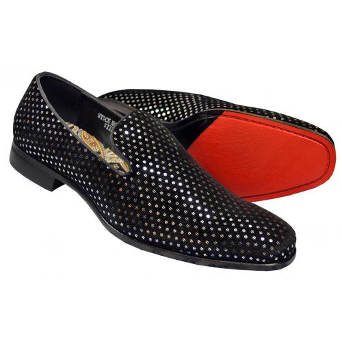 Antonio Cerrelli Black / Silver Lurex / Microsuede Slip-On Loafer Shoes 5842