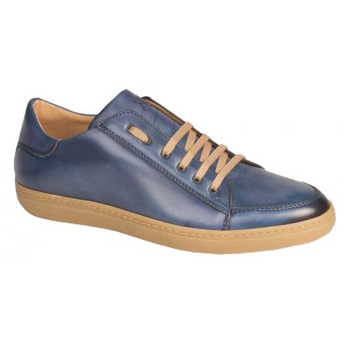 Mezlan "Masi" 6458 Blue Genuine Burnished Italian Calfskin with Contrast Laces Sneakers.