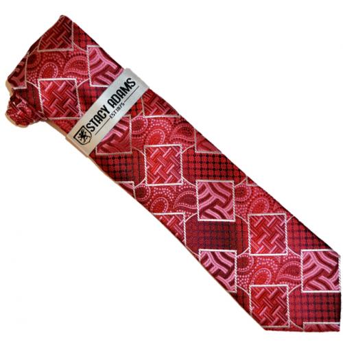 Stacy Adams Red / Black / White Multi Pattern Silk Necktie / Hanky Set SA213