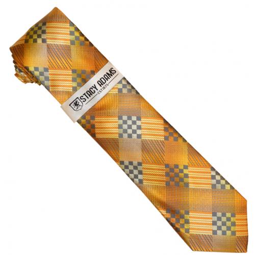 Stacy Adams Honey Gold / Navy Blue Checkered Silk Necktie / Hanky Set SA201