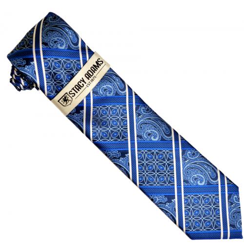 Stacy Adams Navy / Royal / Light Blue Multi Pattern Silk Necktie / Hanky Set SA206