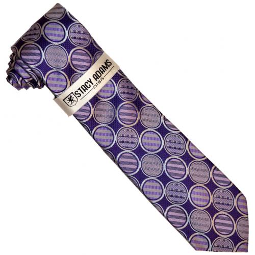 Stacy Adams Purple / Lavender / Grey Circular Design Silk Necktie / Hanky Set SA217