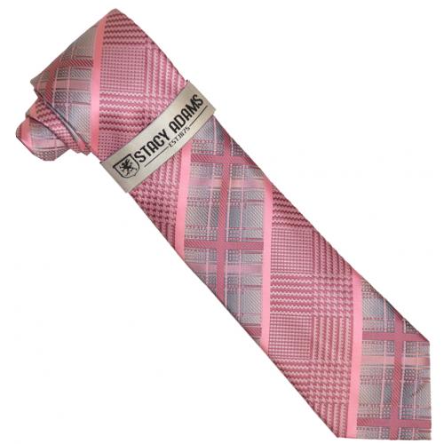 Stacy Adams Pink / Grey / Salmon Multi Pattern Silk Necktie / Hanky Set SA215