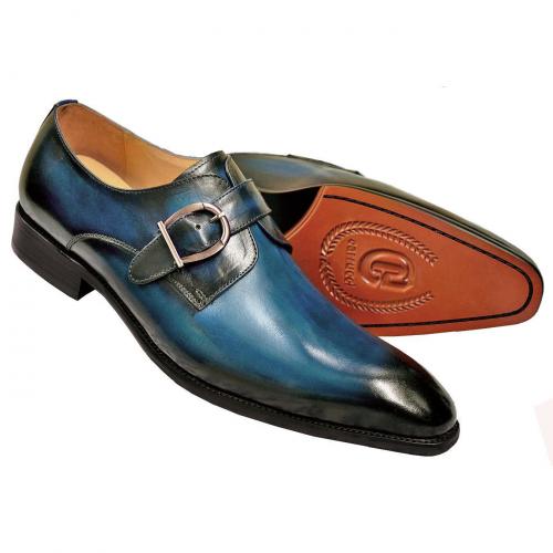 Carrucci Ocean Blue Burnished Calfskin Leather Monk Strap Shoes KS503-35
