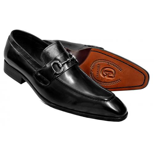 Carrucci Black Genuine Calfskin Leather Bit Loafer Shoes KS478-02