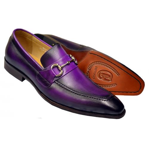 Carrucci Purple Burnished Calfskin Leather Bit Loafer Shoes KS478-02