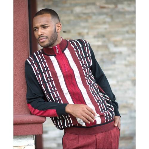 Montique Black / Red /White Half-Zip Sweater Outfit With Microsuede Elbow Patches 1712