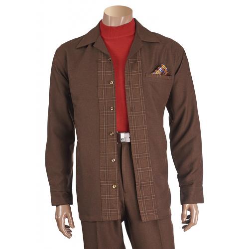 Giorgio Inserti Brown / Cognac Sectional Windowpane Design Button Up Long Sleeve Outfit 137