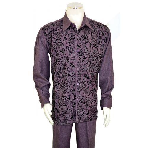 Pronti Purple / Black Abstract Design Microfiber / Velvet Long Sleeve Outfit SP6273