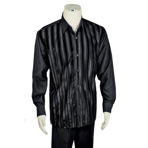 Pronti Black Microsuede / Velvet Striped Long Sleeve Outfit SP6431