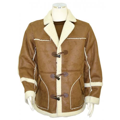 Silversilk Camel / Cream Faux Leather Sherpa Coat With Faux Lambswool Lining / Trim 3406