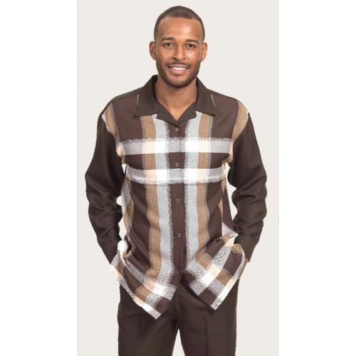 Montique Brown / Camel / White Plaid Hand Woven Long Sleeve Outfit 1796