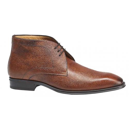 Mezlan "Cabra" 8154 Cognac Genuine Hand-Burnished And Embossed European Calfskin Ankle Shoes.