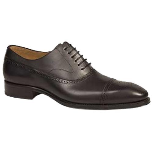 Mezlan "Alcala" 6697 Graphite Genuine Hand-Burnished Calfskin Cap Toe Oxford Shoes.