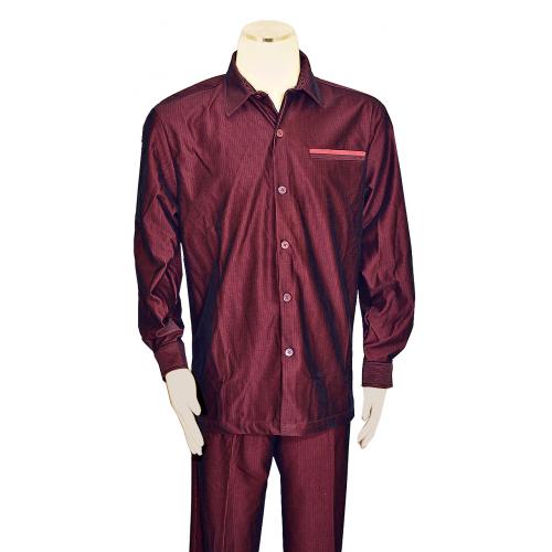 Silversilk Burgundy / Black Pinstripe Long Sleeve Button Up Velvet Trimmed Outfit 3706
