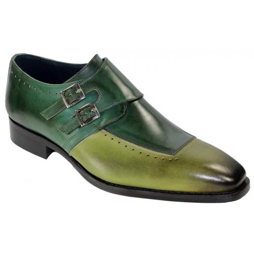Duca Di Matiste 1409 Olive / Green Genuine Calfskin Loafer Double Monk Strap Shoes.