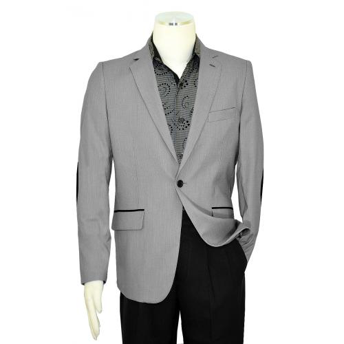Cielo Grey / Black Micro Houndstooth Blazer With Elbow Patches B6111