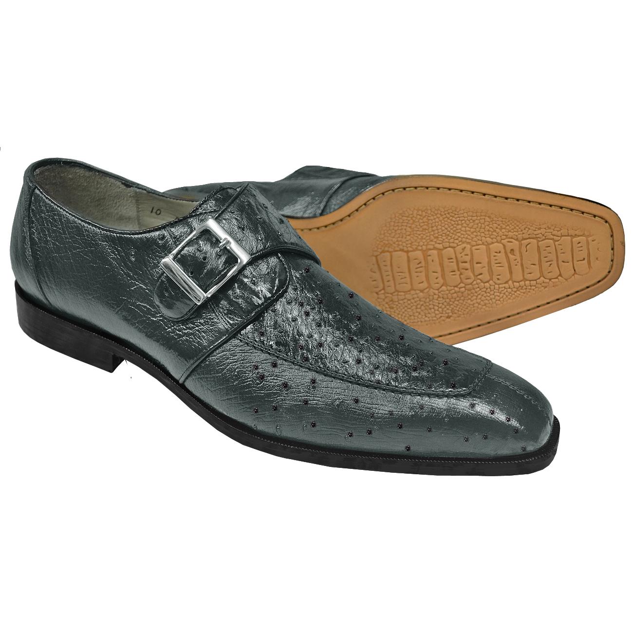 Belvedere Josh Charcoal Grey Genuine Ostrich Shoes With Monk Strap ...