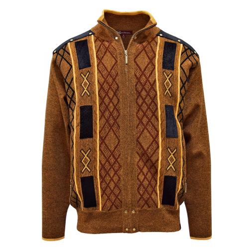 Silversilk Caramel / Black / Rust Zip-Up Sweater With Snakeskin Print Elbow Patches 3232