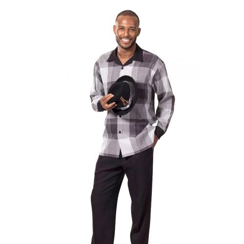 Montique Black / Grey / White Shaded Plaid Woven Long Sleeve Outfit 1724