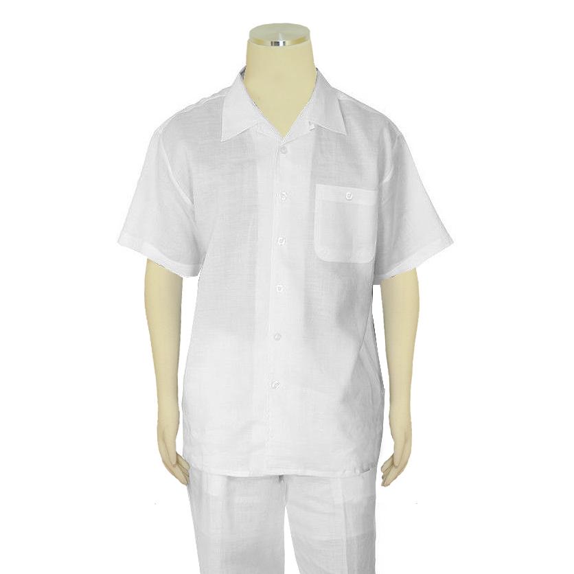 UUYUK Men Shirt Pants Solid Plus Size Cotton Linen 2 Piece Suits Short Sleeve Summer Outfits 