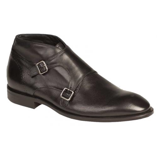 Bacco Bucci "Ibarra" Black Genuine Burnished Italian Calfskin Double Monk Strap Ankle Boots 3100-87.