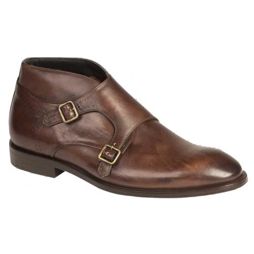 Bacco Bucci "Ibarra" Brown Genuine Burnished Italian Calfskin Double Monk Strap Ankle Boots 3100-87.