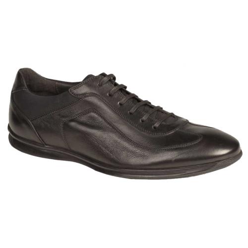 Bacco Bucci "Cabral" Black Genuine Burnished Italian Calfskin Lace-up Sneakers 2584-20.