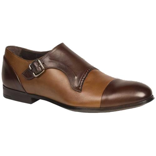 Bacco Bucci "Pinelli" Dark Brown / Brown Genuine Burnished Calfskin Cap Toe Monk Strap Loafer Shoes 2793-88.